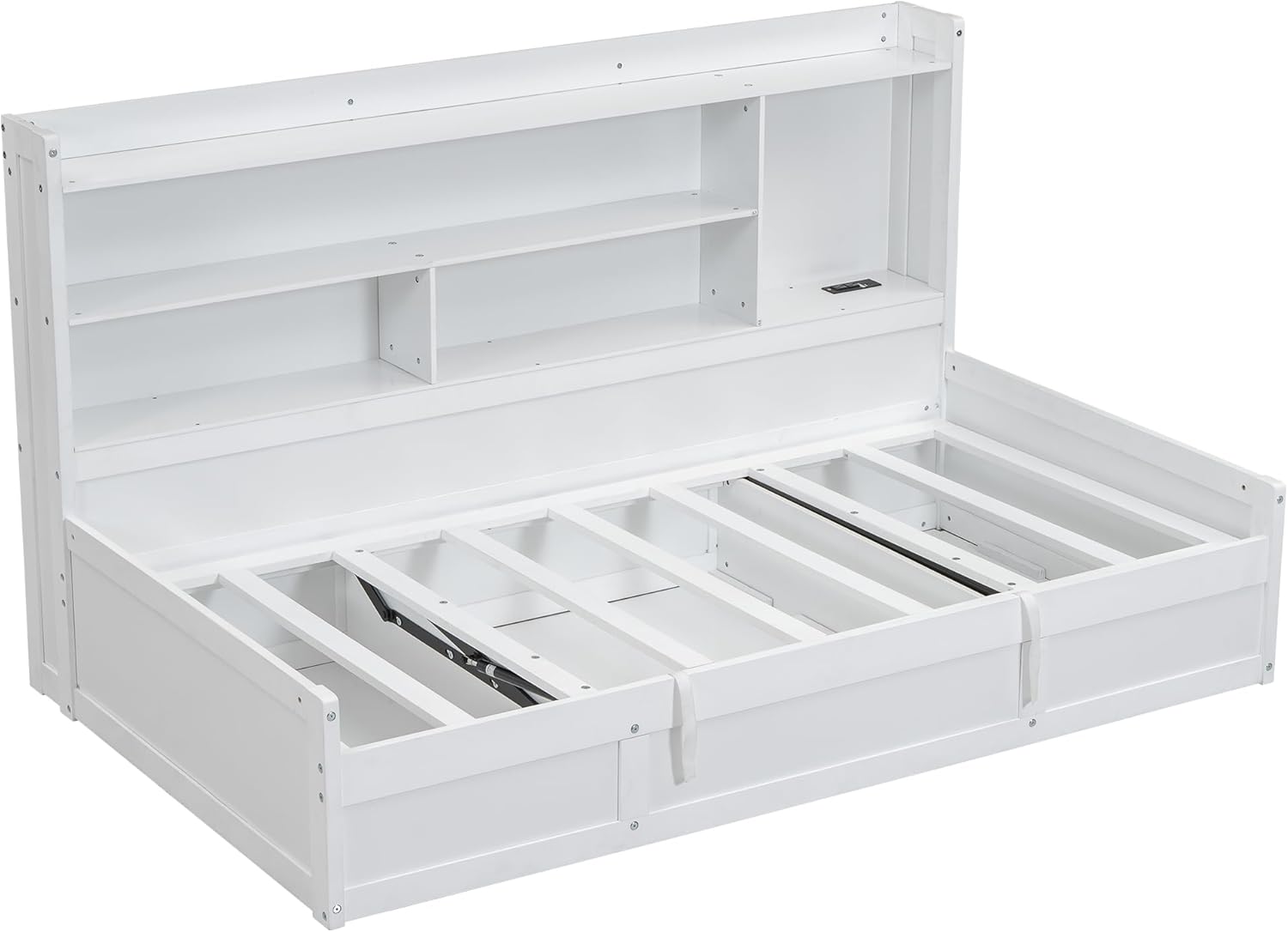 Twin Size Daybed with Storage Bookcases and USB Charging Station, White G546
