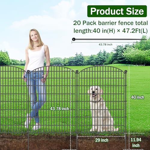 10 Panels No Dig Decorative Garden Fence, Rustproof Metal Dog Fence for Yard U518