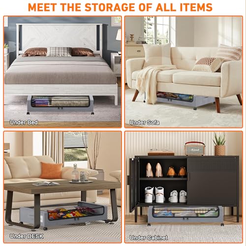 Under Bed Storage with Wheels, 2-Pack XXL 60L Metal Drawer, Black S2866