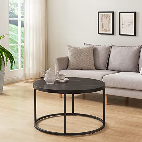 CENSI Natural Oak Round Coffee Table for Living Room, 31.5" Modern Wood and Metal Center Coffee Table with Extra Thick Tabletop (Light Wood)