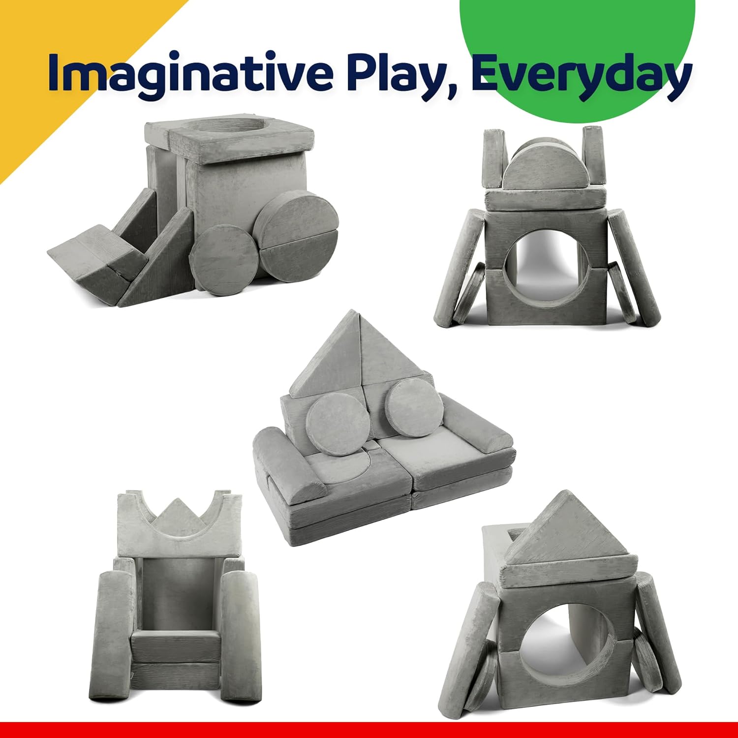 Modular Kids Play Couch 15 Pieces Buildable Plush Panels with Ball Pit Square W50300