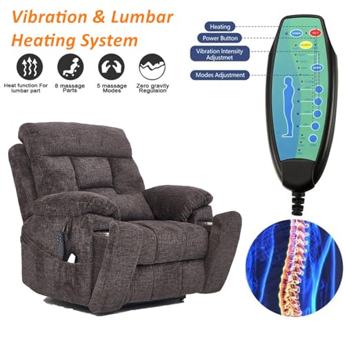 Lift Chair Recliner with Massage and Heat, Heavy Duty for Seniors, Brown V12888