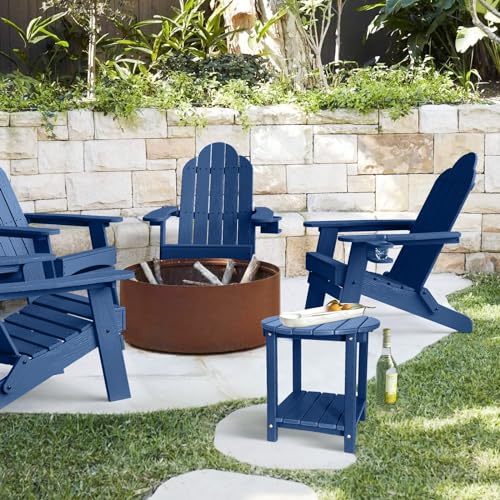 Adirondack Round Outdoor Side Table 2-Tier HDPE Patio End Table (Teak) E9066