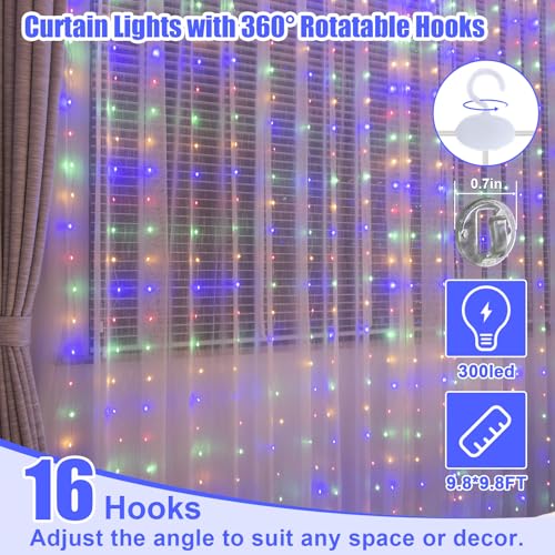 600LED Curtain Lights for Bedroom, Warm White, 8 Modes Y367582