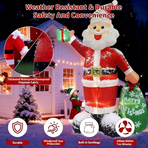 12FT Giant Christmas Inflatable Santa Claus with LED Lights and Gift Bag J129072