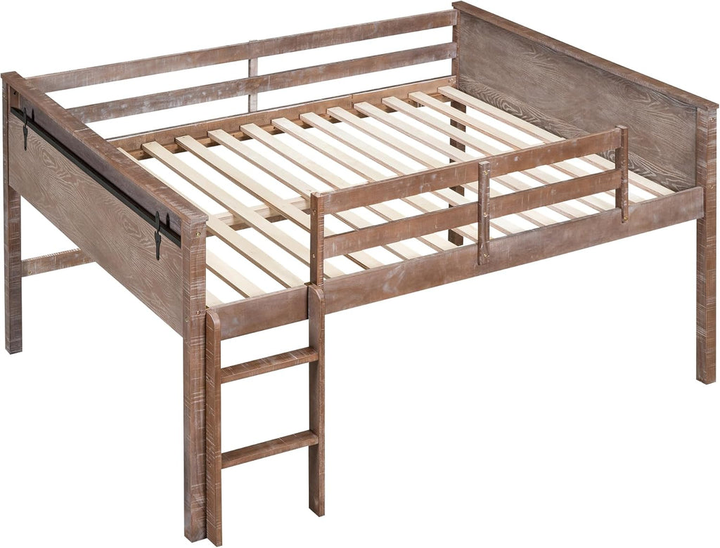 Harper & Bright Designs Twin Size Low Loft Bed for Kids with Storage and Hanging Rack G659488