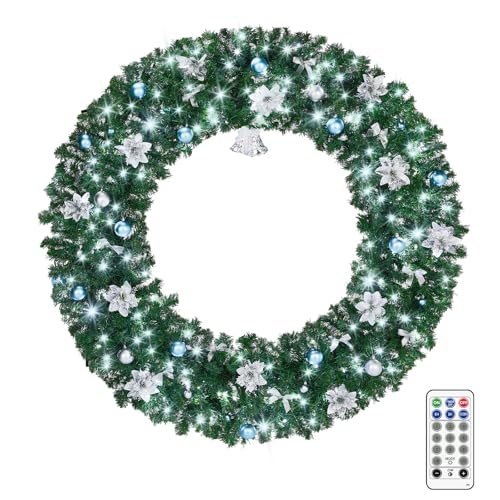 VINGLI 48 Inch Pre-lit Artificial Christmas Wreath with 150 LED Lights T885