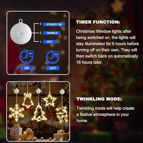 5Pack Christmas Window Lights Snowflake LED with Timer Battery Powered U214