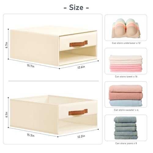 DIMJ Closet Organizers and Storage - Fabric Bins with Drawers, Stackable, 4-Pack, Grey G8366