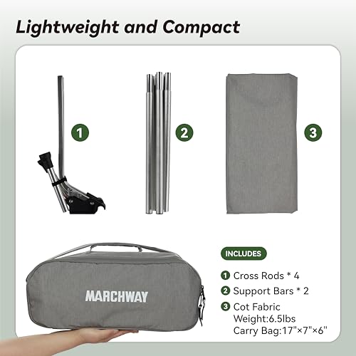 MARCHWAY Lightweight Folding Tent Camping Cot Bed with Lever Lock, Portable, 330Lbs (Black) R945221
