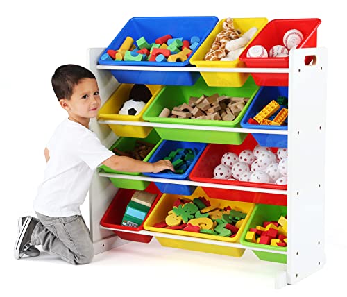 Humble Crew Kids Toy Storage Organizer with 12 Plastic Bins, Grey/White O74556