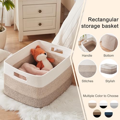 OIAHOMY Large Rectangle Woven Blanket Basket with Handle, Gradient Blue B58762