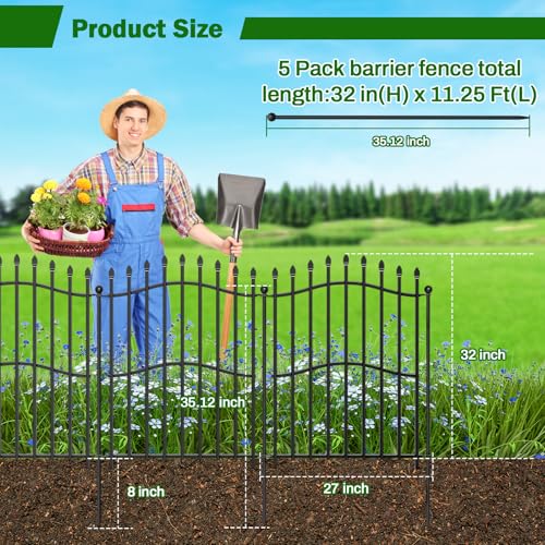 8 Panels Tall No Dig Garden Fence 40in H x 18ft L Rustproof Metal Barrier H7450