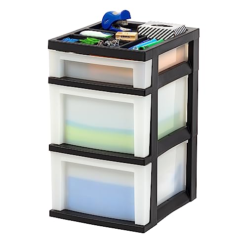 IRIS USA 4-Drawer Plastic Rolling Storage Cart with Wheels, Black/Pearl E270856