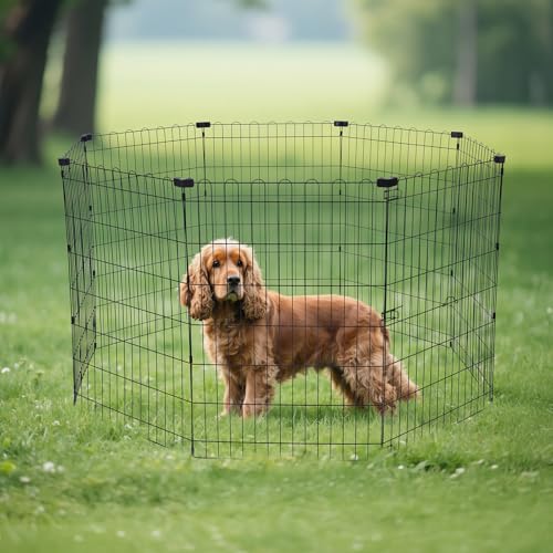 Amazon Basics Foldable Octagonal Metal Dog Playpen, Extra Large, Black G18040