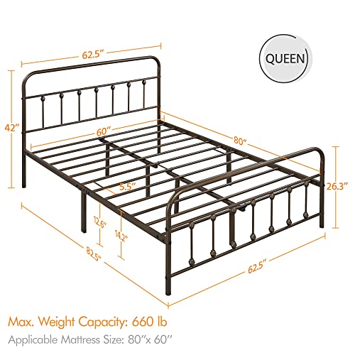 Yaheetech Classic Metal Platform Bed Frame with Victorian Headboard, Full Size Black T81083