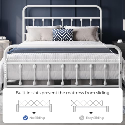Yaheetech Classic Metal Platform Bed Frame with Victorian Headboard, Full Size Black T81083