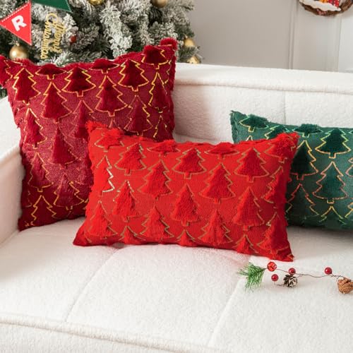 UGASA Star Christmas Decorative Pillow Covers 18x18 Inch Set of 2 Dark Green Q9265