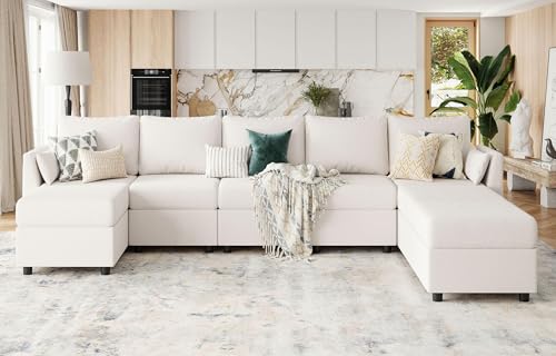 Modular Sectional Sofa with Storage, U-Shaped, Light Grey B184480