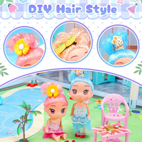 Dollhouse 4-Story 11 Rooms with Furniture and Pool Slide for Toddlers Girls W52940