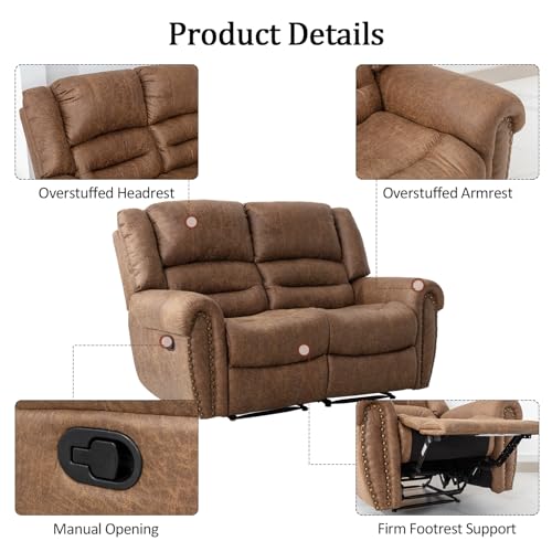 CANMOV Manual Recliner Sofa Set 2 Pieces for Living Room, Nut Brown J9617