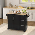 Yaheetech Kitchen Island Cart with Drop-Leaf Countertop, Rolling Kitchen Island Breakfast Bar Table on Wheels with Storage Cabinet & 3 Drawers & Spice Rack for Dinning Room, 49" Width, Black