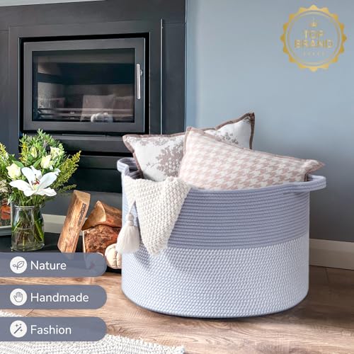 INDRESSME Large Cotton Rope Storage Basket with Handles, 90L Grey R37552