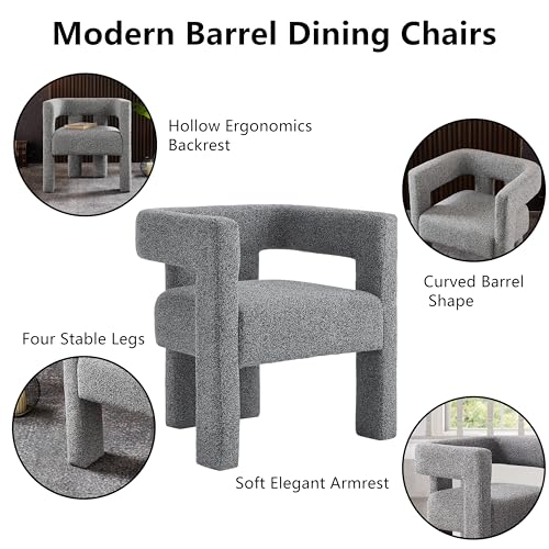 Modern Sherpa Barrel Chair with Open-Back, Boucle Fabric Accent Armchair J598808