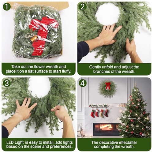 26 in Norfolk Pine Christmas Wreath with Lights, Red Bow and Bell Y2312