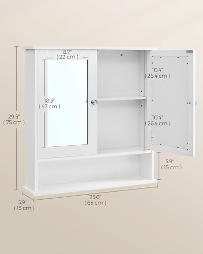 VASAGLE Bathroom Cabinet with Mirror, 2 Doors, Adjustable Shelf, Wall-Mounted, Dove Gray G97972