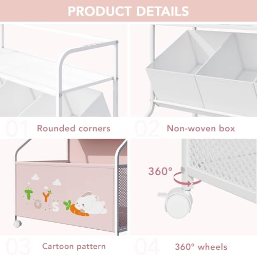 BBLIKE Toy Storage Organizer with Wheels 3-Tier Kids Toy Box White Q363830