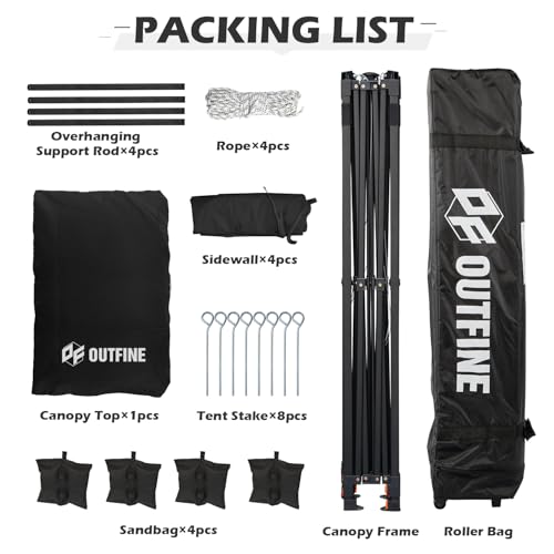 OUTFINE Heavy Duty 10x10 Pop Up Canopy Tent with 3 Side Walls, White Q980400