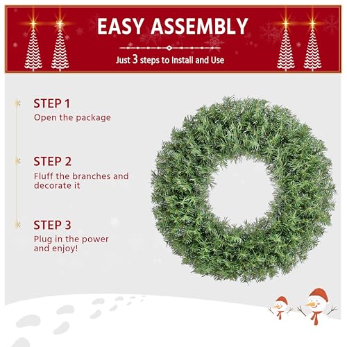Yaheetech 48in Pre-lit Artificial Christmas Wreath with Red Bow, 200 LED Lights Y257427