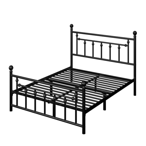 Allewie 14 Inch Full Size Metal Platform Bed Frame with Victorian Headboard, Black E84939