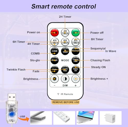 600LED Curtain Lights for Bedroom, Warm White, 8 Modes Y367582