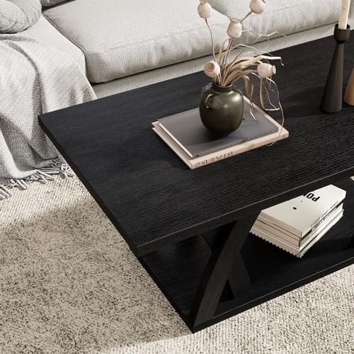 Farmhouse Coffee Table with Shelf, 47" Dark Brown V87810