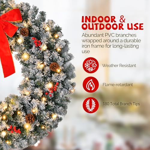 VINGLI 48 Inch Pre-lit Artificial Christmas Wreath with 150 LED Lights T885