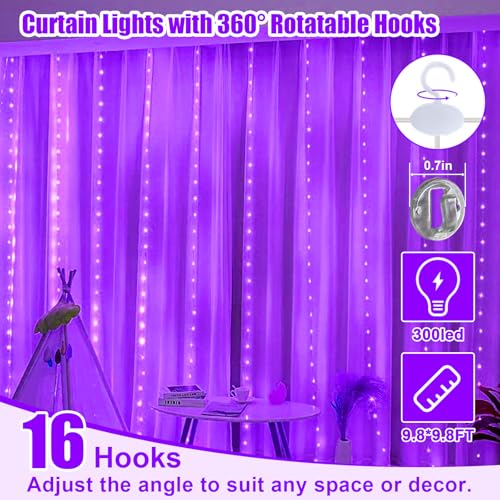 600LED Curtain Lights for Bedroom, Warm White, 8 Modes Y367582