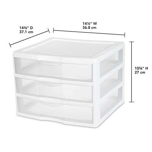 Sterilite 3-Pack Wide 3 Drawer Unit, Plastic Desktop Organizer, White Frame X750
