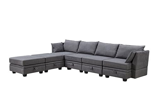 Elegant 2-Piece L-Shape Modular Sectional Sofa with Two Pillows, Beige Chenille V895561