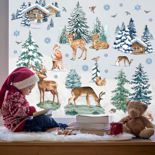 94Pcs Christmas Window Decals - Tree & Reindeer Stickers for Glass L87822