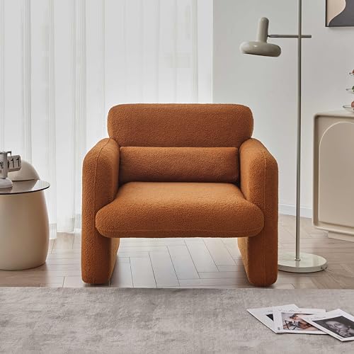 Modern Accent Chair with Lambskin Sherpa Fabric, Cream V3285
