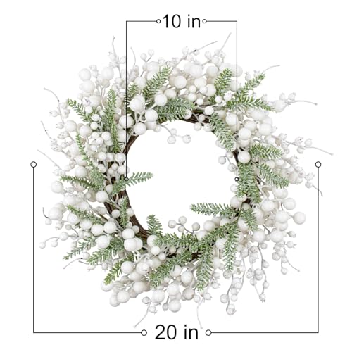 20 Inch White Christmas Wreath with White Berry Fir Pine Needle F528