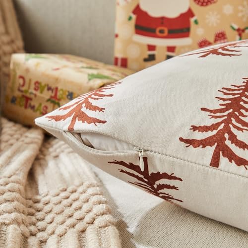 Christmas Pillow Covers Set of 2, 18x18 Inch, Green Winter Tree Print Z3499