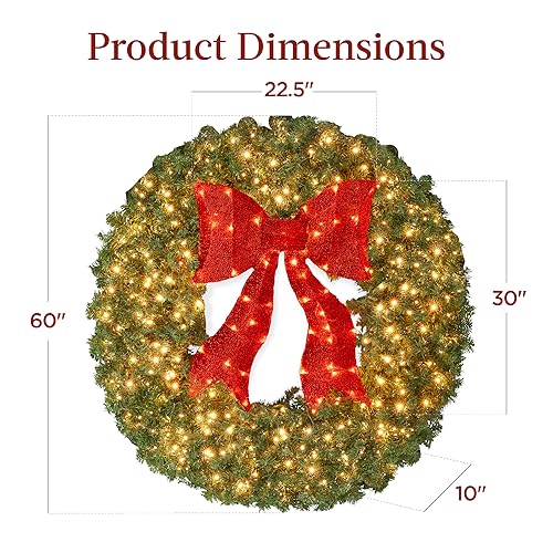Best Choice Products 36in Pre-Lit Fir Christmas Wreath with Red Lighted Bow M107412
