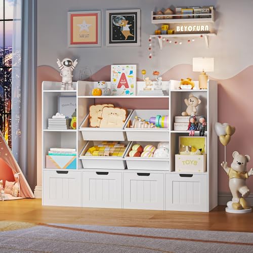 Toy Storage Organizer Kids Bookshelf with 4 Drawers and 4 Box Bins Y897
