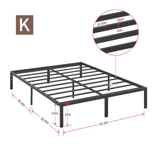 PrimaSleep 18 Inch Heavy Duty Steel Slat Bed Frame, Full, Black P73898