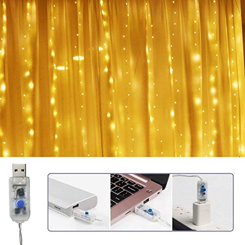 300 LED Curtain Christmas String Lights with Remote Control USB Power for Bedroom Home Decor K9828