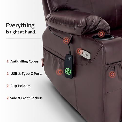 MCombo Power Lift Recliner Chair for Elderly with Heat and Massage, Faux Leather, Black V60394