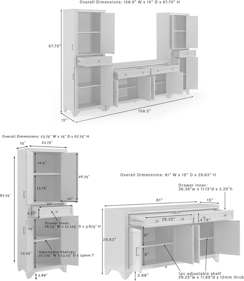 Crosley Furniture Tara 3-Piece Entertainment Set with Sideboard and 2 Storage Cabinets P4215